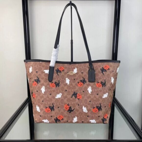 Brand new🎃🎃Coach City Tote In Signature Canvas With Halloween Print - Picture 1 of 9